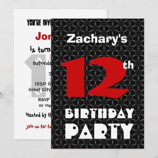12e verjaardag Modern Teen Black and White Pattern Kaart (Voorkant / Achterkant)