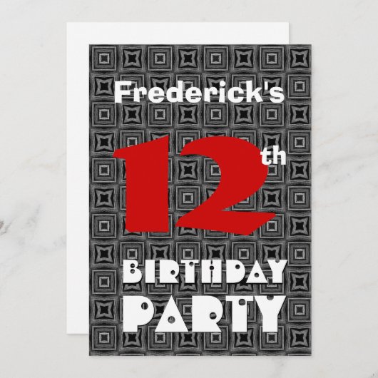 12e verjaardag Modern Teen Black and White Pattern Kaart (Voorkant / Achterkant)