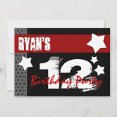 12e verjaardag Modern voor hem rood wit W03b Kaart (Voorkant)