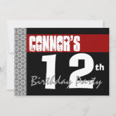 12e verjaardag Moderne Rode Zwart-wit Kaart (Voorkant)