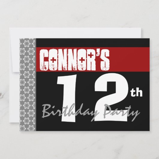 12e verjaardag Moderne Rode Zwart-wit Kaart (Voorkant)