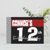12e verjaardag Moderne Rode Zwart-wit Kaart (Staand voorkant)