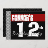 12e verjaardag Moderne Rode Zwart-wit Kaart (Voorkant / Achterkant)