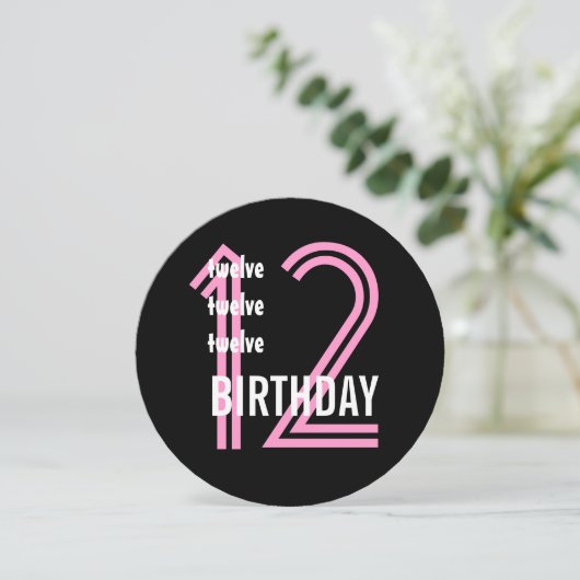 12e verjaardag Moderne Roze en Zwarte W689B9 Kaart (Staand voorkant)