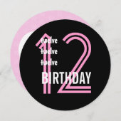 12e verjaardag Moderne Roze en Zwarte W689B9 Kaart (Voorkant / Achterkant)