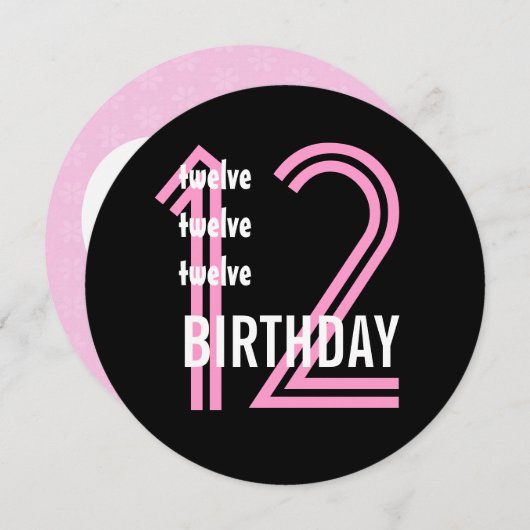 12e verjaardag Moderne Roze en Zwarte W689B9 Kaart (Voorkant / Achterkant)