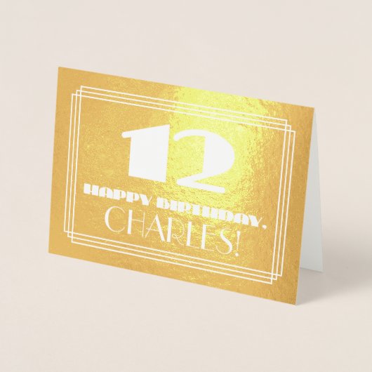 12e verjaardag: naam + Art Deco geïnspireerd look  Folie Kaarten (Voorkant)