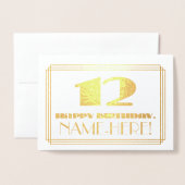 12e verjaardag; naam + Art Deco geïnspireerd look  Folie Kaarten (Voorkant met envelop)