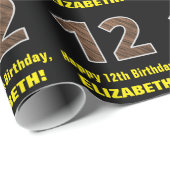 12e verjaardag: Naam & Faux Houtgrijnpatroon "12" Cadeaupapier (Rol Hoek)