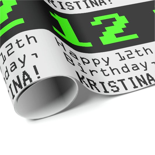 12e verjaardag - Nerdy / Geeky Style "12" en naam Cadeaupapier (Rol Hoek)