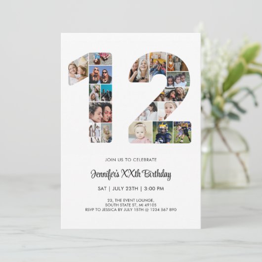 12e verjaardag nummer 12 aangepaste foto collage kaart (Staand voorkant)
