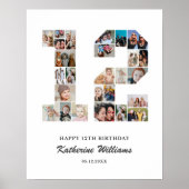 12e verjaardag nummer 12 aangepaste foto collage poster (Voorkant)