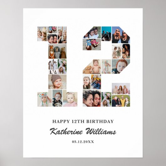 12e verjaardag nummer 12 aangepaste foto collage poster (Voorkant)