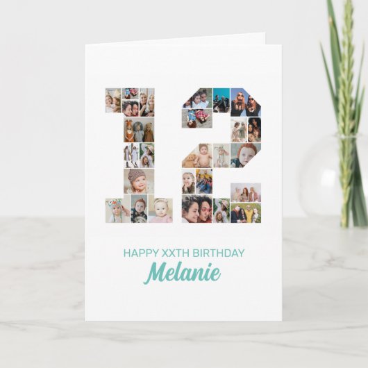 12e verjaardag nummer 12 foto collage gepersonalis kaart (Voorkant)