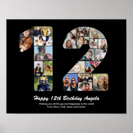 12e verjaardag Nummer 12 Fotocollage Cadeau Poster