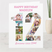 12e verjaardag nummer 12 Roze foto-inkuilKaart Kaart (Voorkant)