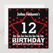 12e verjaardag of eender welk jaar zwart Rood STAR Kaart (Voorkant / Achterkant)