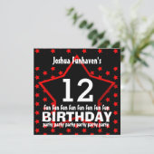 12e verjaardag of eender welk jaar zwart Rood STAR Kaart (Staand voorkant)