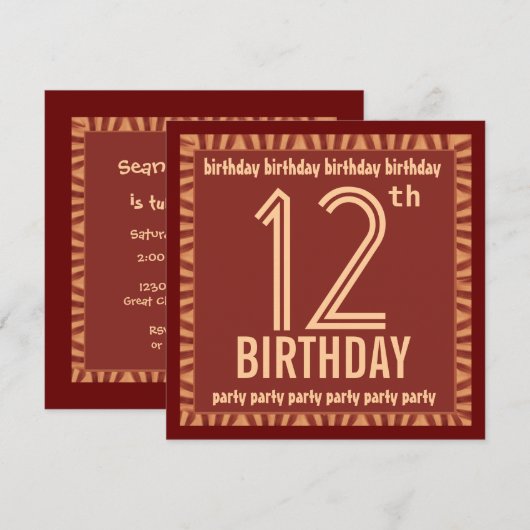 12e verjaardag Oranje en goudstapes D431 Kaart (Voorkant / Achterkant)