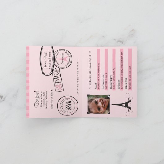 12e verjaardag Paris Passport Invitation (Binnen)