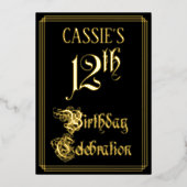 12e verjaardag Partij — Fancy Manuscript & Naam va Folie Uitnodiging (Voorkant)