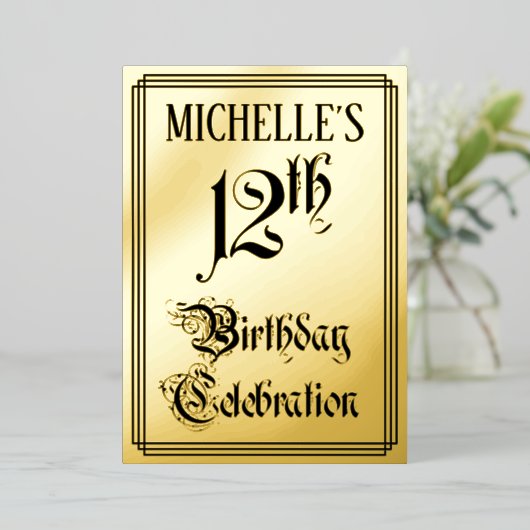 12e verjaardag Partij - Legant Manuscript + de Naa Folie Uitnodiging (Staand Voorkant)