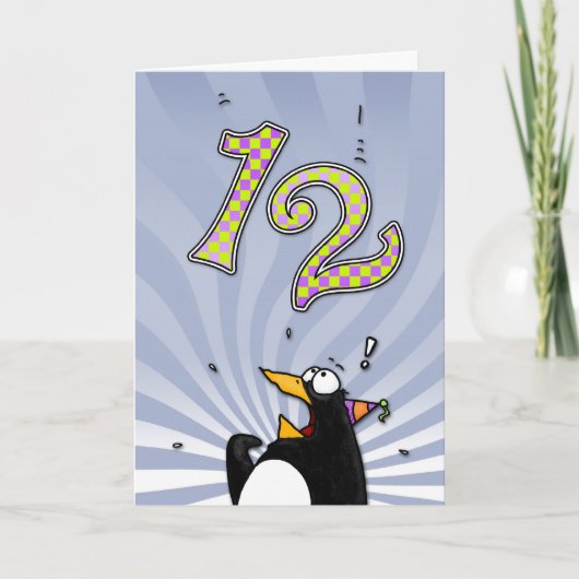 12e verjaardag - Penguin Surprise Kaart (Voorkant)