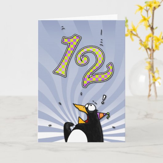 12e verjaardag - Penguin Surprise Kaart (Gele Bloem)