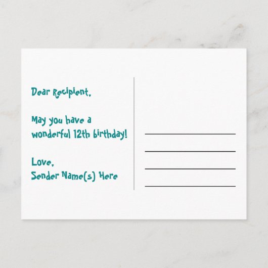 12e verjaardag: Pink Stripes & Hearts, Rainbow 12 Briefkaart (Achterkant)