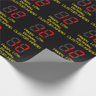 12e verjaardag: Red Digital Clock Style "12" + naa Cadeaupapier