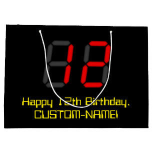 12e verjaardag: Red Digital Clock Style "12" + naa Groot Cadeauzakje