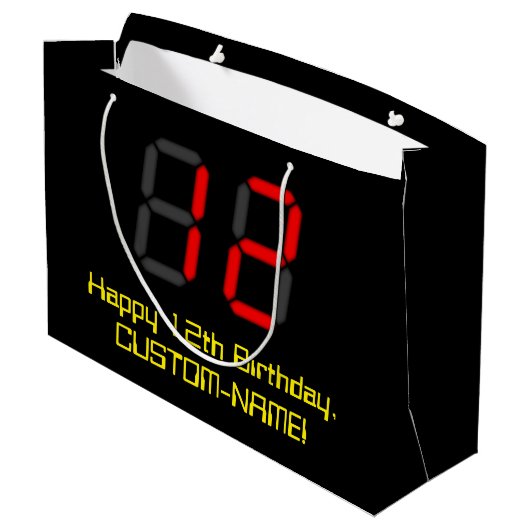 12e verjaardag: Red Digital Clock Style "12" + naa Groot Cadeauzakje (Achterkant Gekanteld)