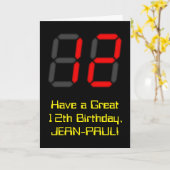 12e verjaardag: Red Digital Clock Style "12" + naa Kaart (Gele Bloem)