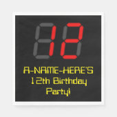 12e verjaardag: Red Digital Clock Style "12" + naa Servet (Voorkant)