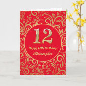 12e verjaardag Red en Gold Floral Pattern Kaart (Gele Bloem)