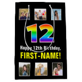 12e verjaardag: Regenboog "12", aangepaste foto's Medium Cadeauzakje (Voorkant)