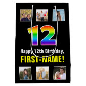 12e verjaardag: Regenboog "12", aangepaste foto's Medium Cadeauzakje (Achterkant)