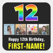 12e verjaardag: Regenboog "12"; Aangepaste foto's Vierkante Sticker (Voorkant)