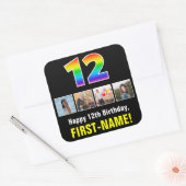 12e verjaardag: Regenboog "12"; Aangepaste foto's Vierkante Sticker (Envelop)