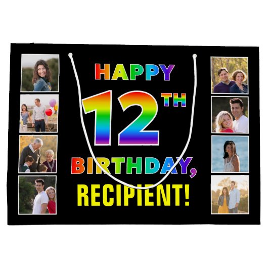 12e verjaardag: Regenboogtekst, aangepaste foto's  Groot Cadeauzakje (Achterkant)