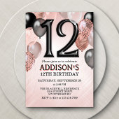 12e verjaardag Roos gouden ballonnen uitnodiging