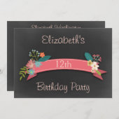 12e verjaardag Roze banner-bord Kaart (Voorkant / Achterkant)