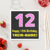 12e verjaardag: Roze strepen en hart "12" + naam Servet (Insitu)