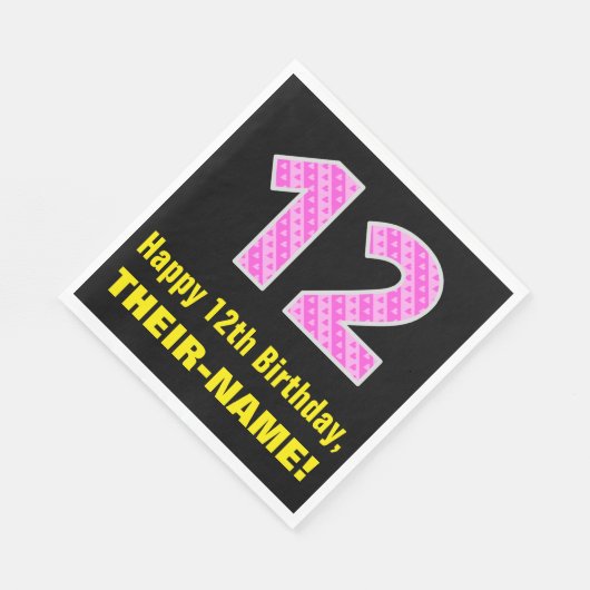 12e verjaardag: Roze strepen en hart "12" + naam Servet (Hoek)