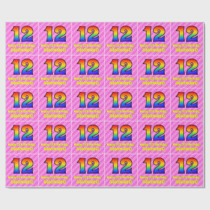 12e verjaardag: Roze strips en harten, regenboognr Cadeaupapier