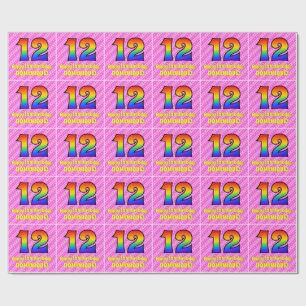 12e verjaardag: roze strips & harten, regenboognr. cadeaupapier