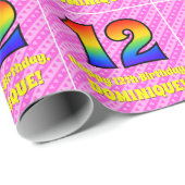 12e verjaardag: roze strips & harten, regenboognr. cadeaupapier (Rol Hoek)