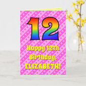 12e verjaardag: roze strips & harten, regenboognr. kaart (Gele Bloem)