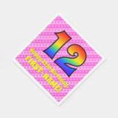 12e verjaardag: roze strips & harten, regenboognr. servet (Hoek)