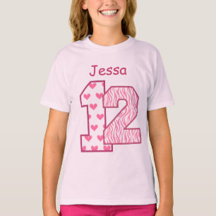 12e verjaardag Roze Zebra Aangepaste naam V025D T-shirt
